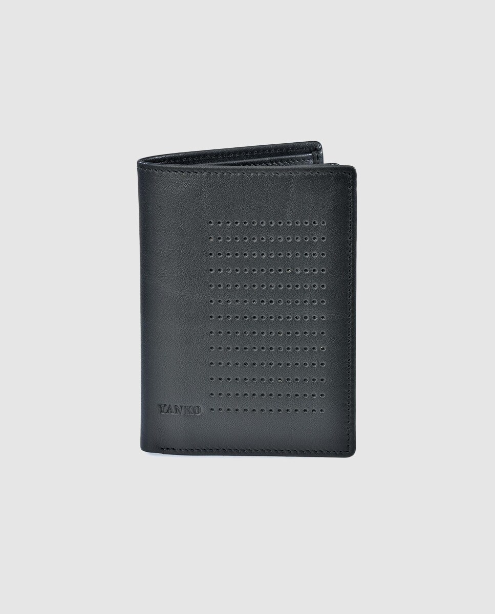 Grande De Piel Vertical Lisa Negro Cartera Hombre En Yanko f6yb7gY