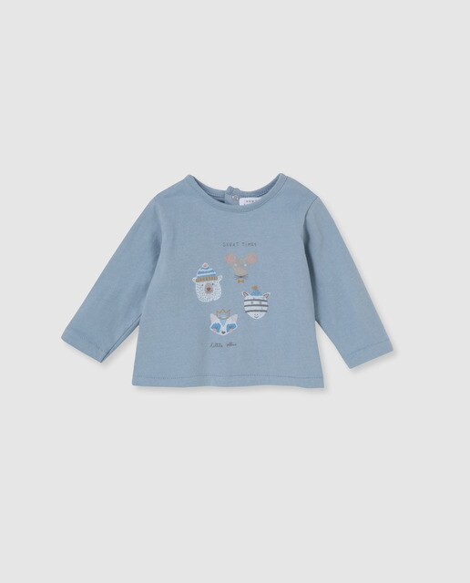 T-shirt de Recém-nascido Brotes azul com animais