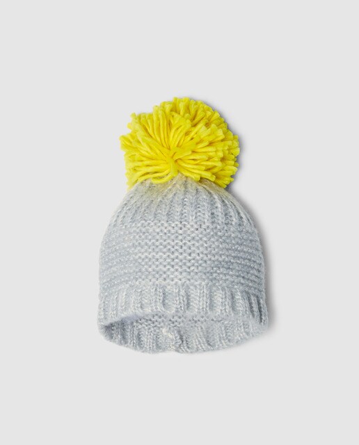 Gorro de rapariga Brotes cinzento com pompom