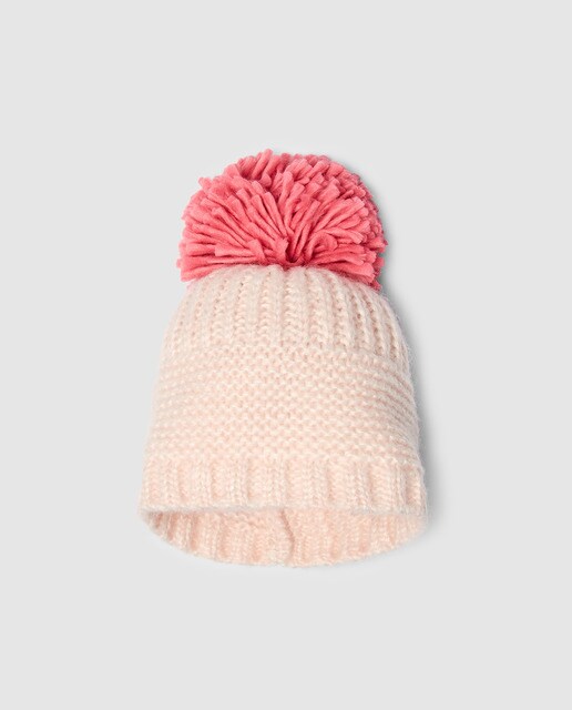 Gorro de menina Brotes nude com pompom
