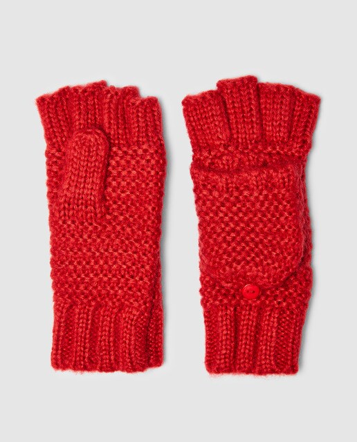 Luvas de malha de menina Brotes vermelhas