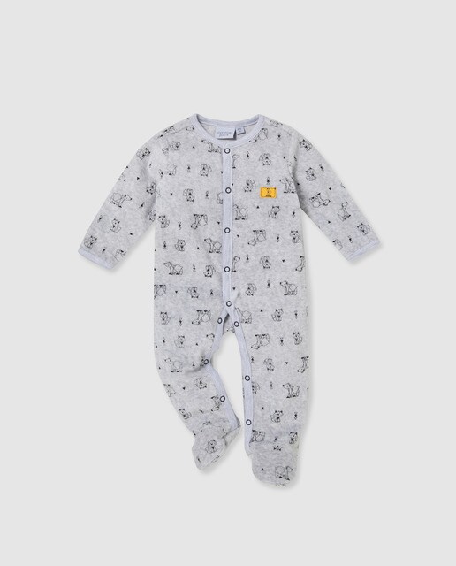 Pijama de bebé Cotton Juice cinzento com animais