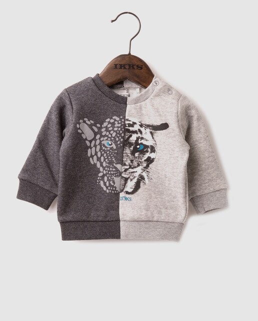 Sweatshirt de bebé menino IKKS cinzenta com leopardo