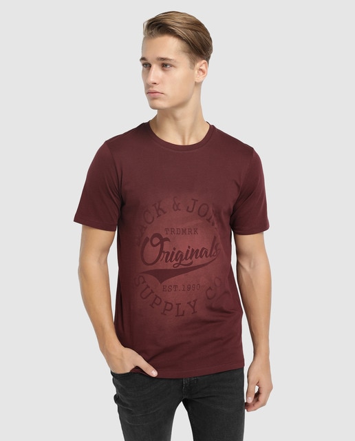 Camiseta de hombre Jack & Jones granate de manga corta · Jack & Jones