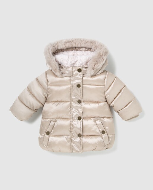 Parka de bebé menina Brotes bege com pêlo