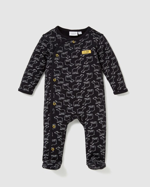 Pijama de bebé Cotton Juice preto com ursos