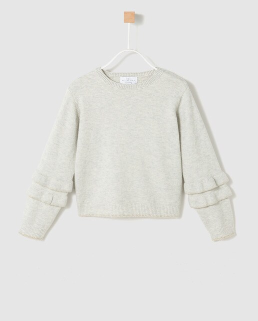 Camisola de malha menina Brotes cinzenta com folhos