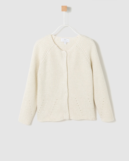 Casaco de menina Brotes cru com fio metalizado