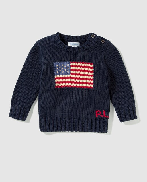 Camisola masculina para bebé Polo Ralph Lauren azul com intarsia