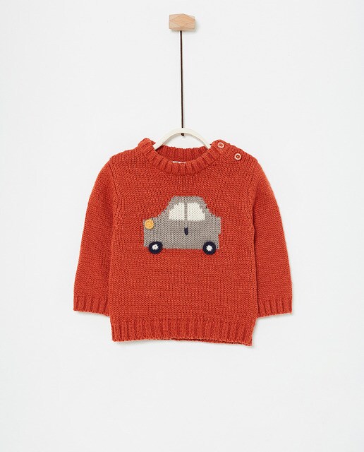 Camisola de malha de bebé menino Sfera laranja com carro