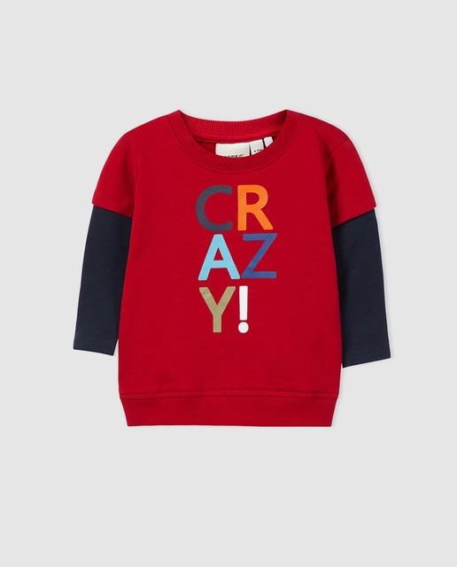 Sweatshirt de bebé menino Name It bicolor "CRAZY" de algodão orgânico