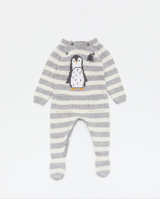 Babygrow de bebé menina Sfera de malha com pinguim