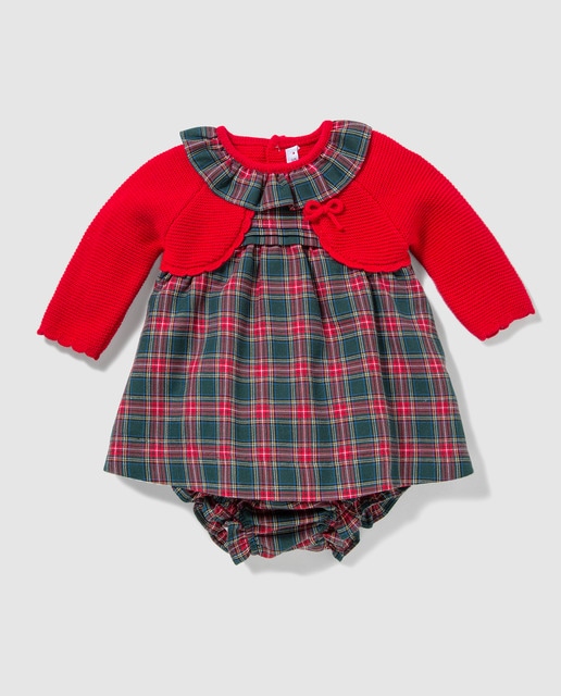 Vestido de bebé menina Dulces aos quadrados vermelho