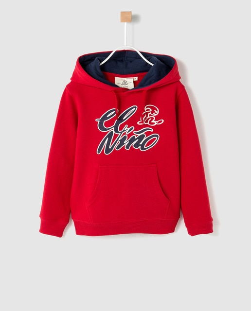 Sweatshirt de rapaz El Niño em vermelho com capuz