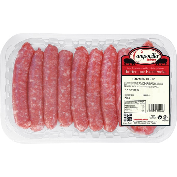 Iberian pork white longaniza sausage gluten-free and lactose-free tray 350 g