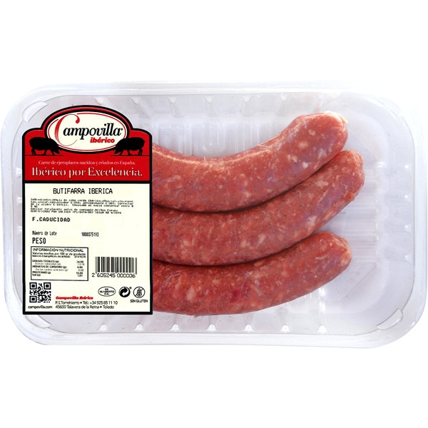 butifarra de cerdo ibérico sin gluten y sin lactosa bandeja 400 g