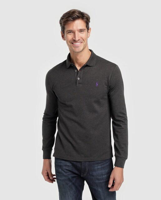 À Piqué Ralph Slim Gris En Longues Homme Polo Manches Lauren 0OwknP