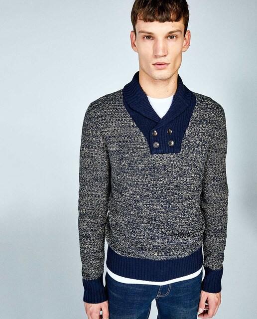 mens navy blue shawl collar cardigan