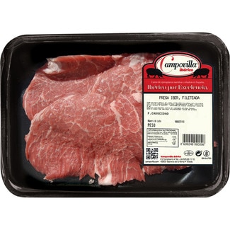 CAMPOVILLA presa fresca de cerdo ibérico en filetes peso aproximado bandeja 400 g