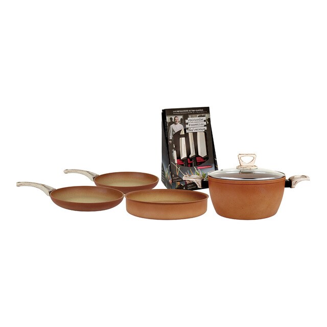 Set de cocina Terracotta: sartenes, cacerola, cazuela, tapa Set Amercook sartén de 24 cm y 26 cm, cacerola 24 cm. y