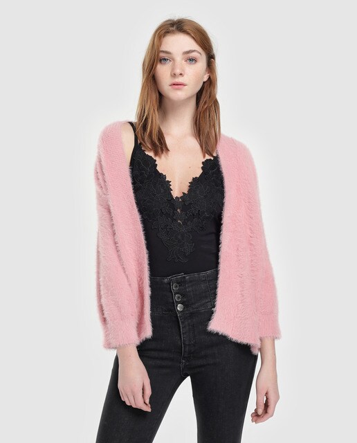 pink fur cardigan
