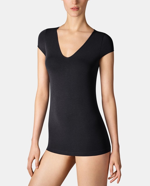 Camiseta interior de mujer Wolford con manga corta y escote de pico