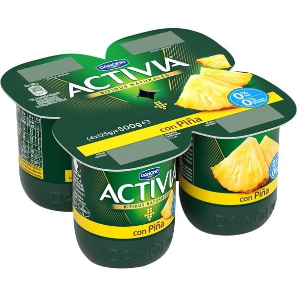 Fatfree yogurt with pineapple and no added sugar 4pack units 125 g