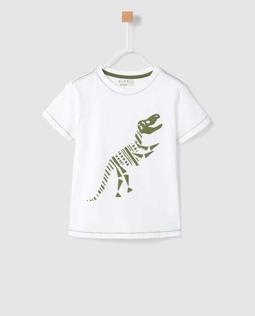 Camiseta de niño B con B en blanco con dinosaurio