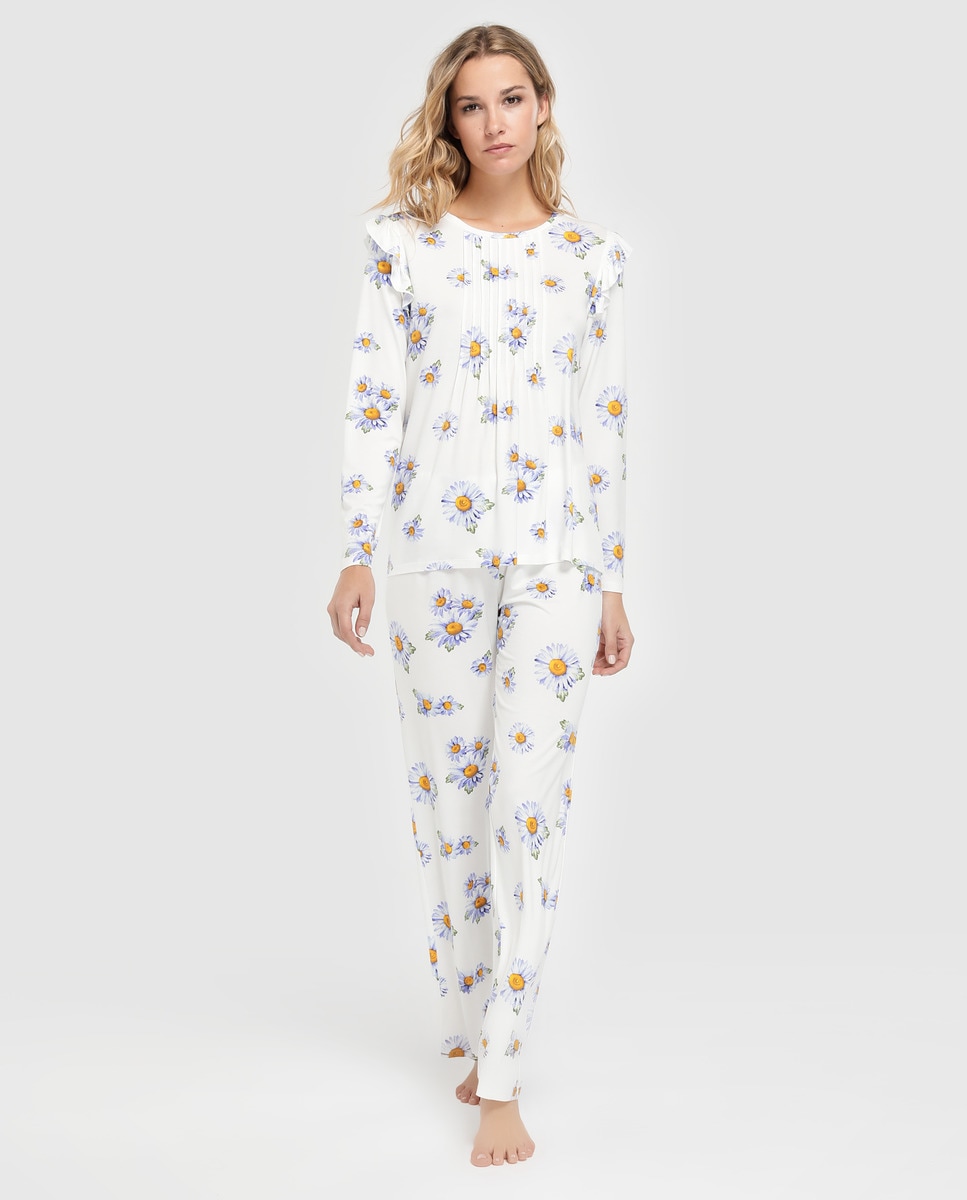 Énfasis women's cotton pyjamas with pintucks and daisies