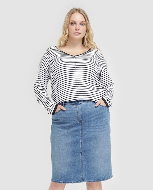 denim skirt with elastic waistband