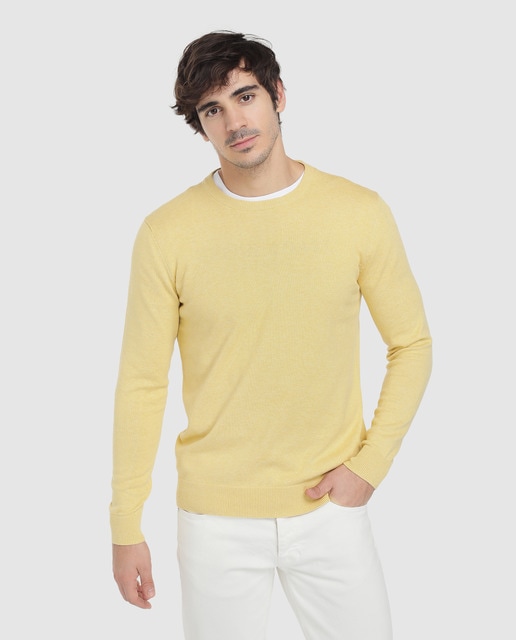 men's yellow crew neck sweater