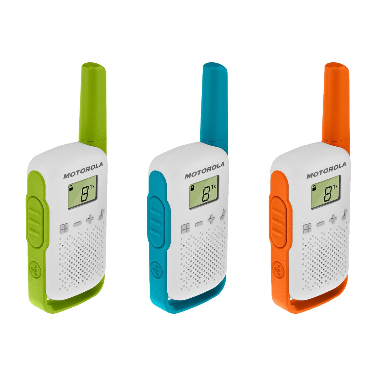 MOTOROLA - Walkie Talkies para Niños y Familias Motorola Solutions T42 Triple Pack, 16 Canales, Pantalla LCD, Sin Licencia, para Interiores y Exterior.