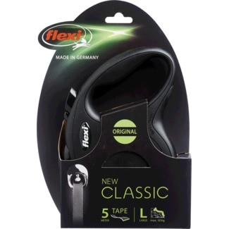 Flexi Trela para Cão New Classic com Fita 5 Metros Tamanho L Preta embalagem 1 unidade
