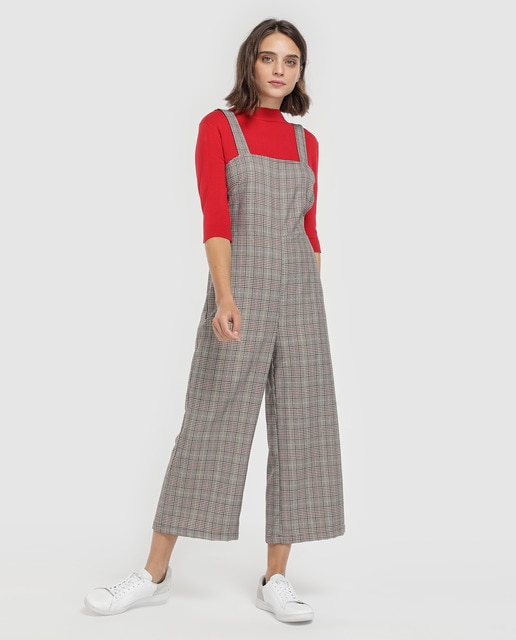 checked dungarees womens