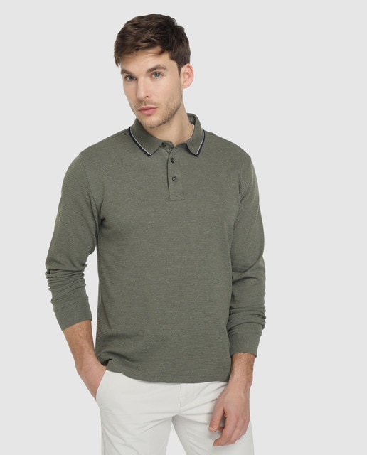 khaki long sleeve polo shirt