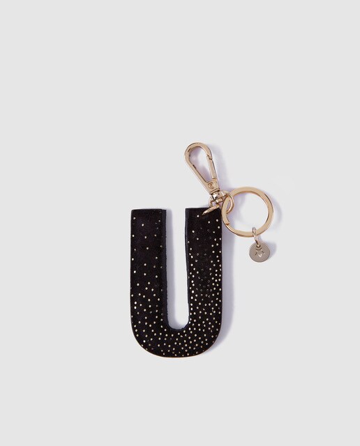 Porta-chaves com conta El Corte Inglés em pele com inicial U preto