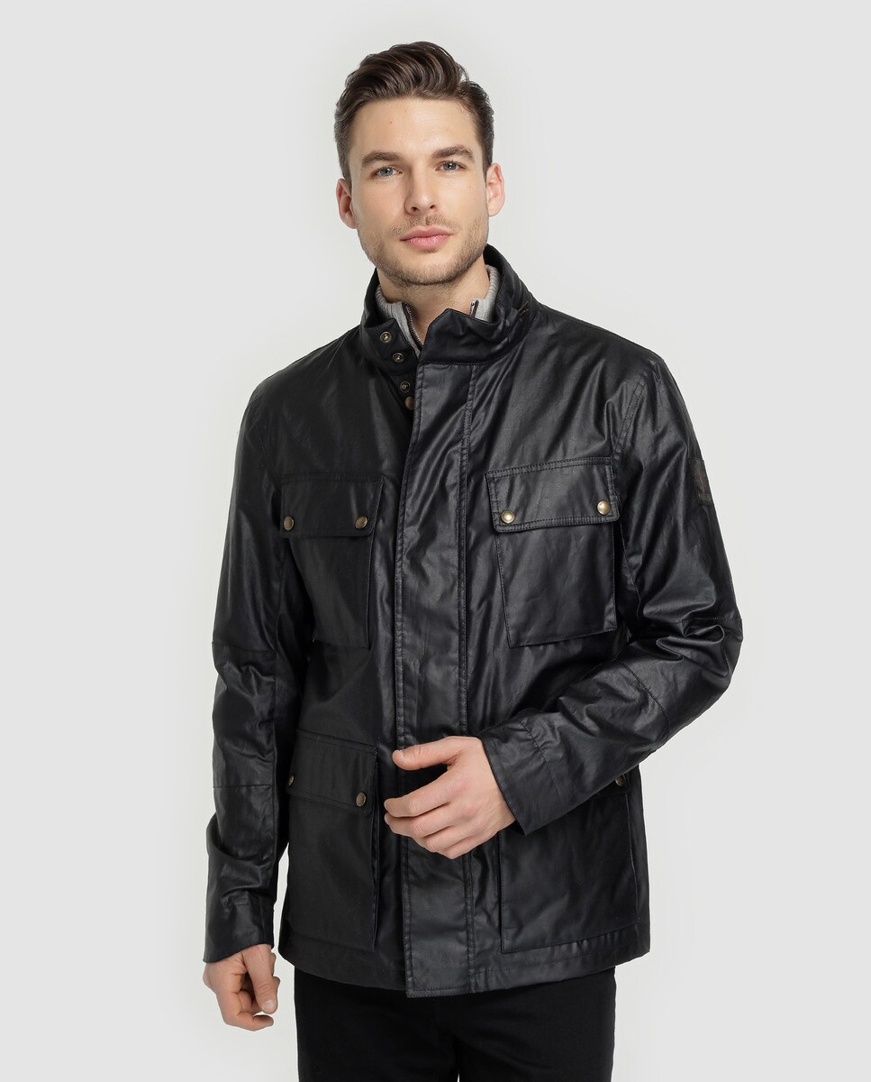 Chaqueta de abrigo de hombre Belstaff negra con cuatro bolsillos