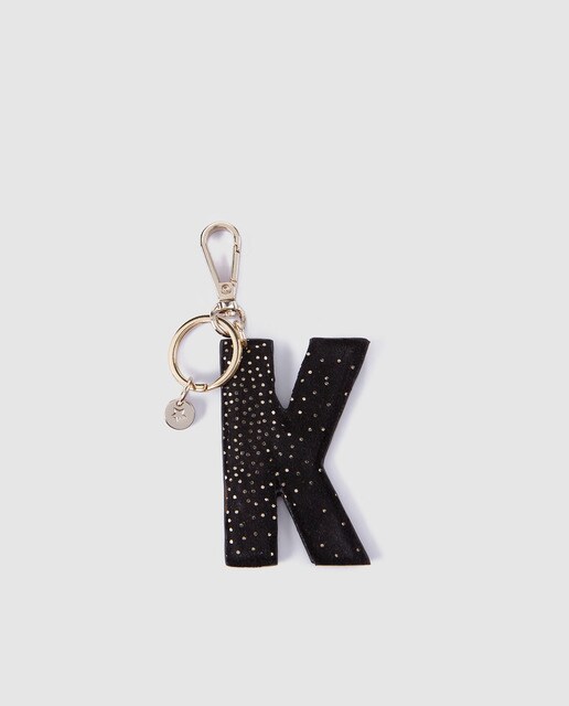 Porta-chaves com conta El Corte Inglés em pele com inicial K preto