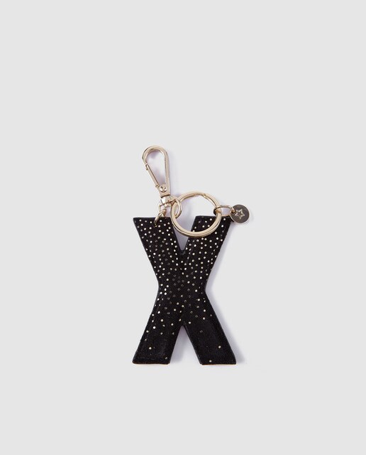 Porta-chaves com conta El Corte Inglés em pele com inicial X preto