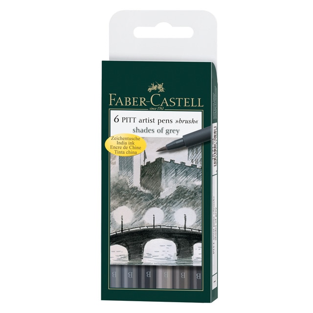 Estuche 6 Rotuladores PITT Artist Pen grises Faber-Castell.