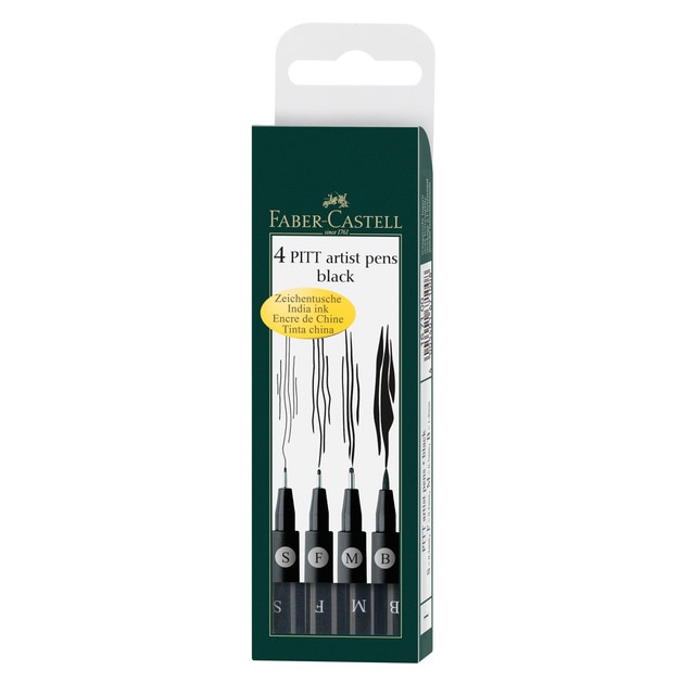 Estuche 4 Rotuladores PITT Artist Pen Black Faber-Castell.