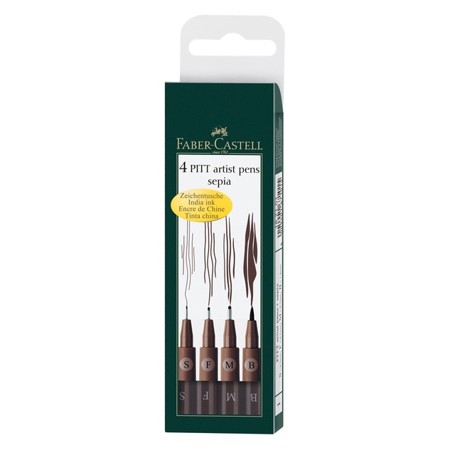 Estuche 4 Rotuladores PITT Artist Pen Sepia Faber-Castell.