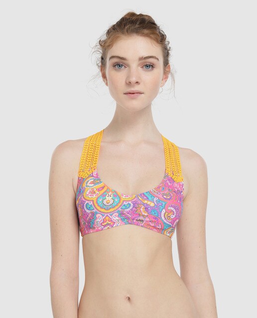 Con Crochet De Top Estampado Bikini OPXiZTku