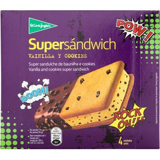 El Corte Inglés 4 Super Sanduíche de Baunilha e Cookies embalagem 600 ml