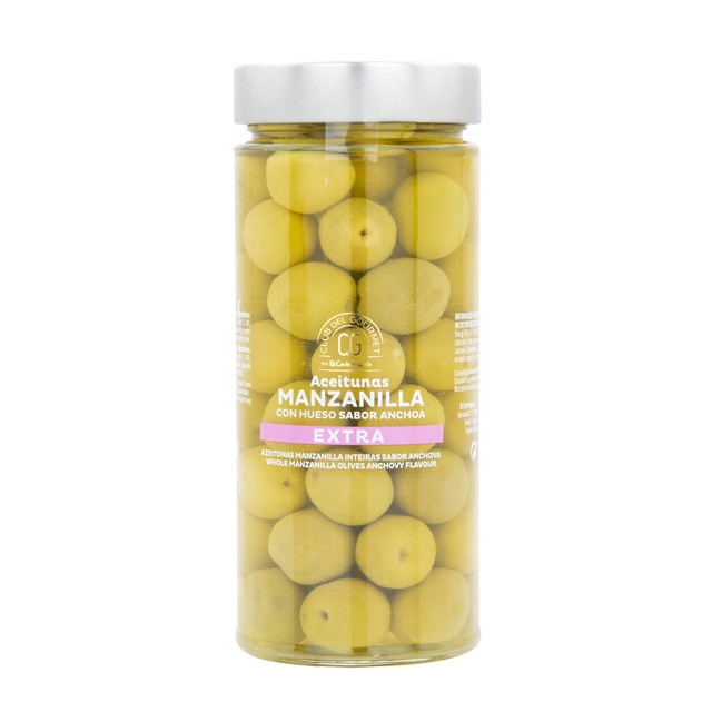 Aceitunas Manzanilla con hueso sabor anchoa extra Club del Gourmet