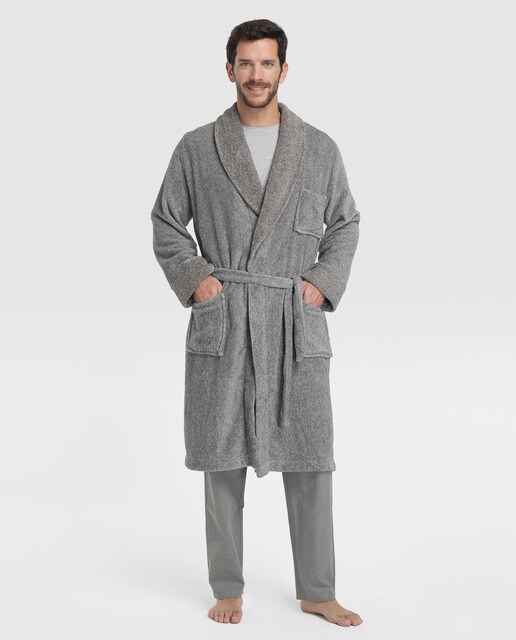 mens grey fleece dressing gown