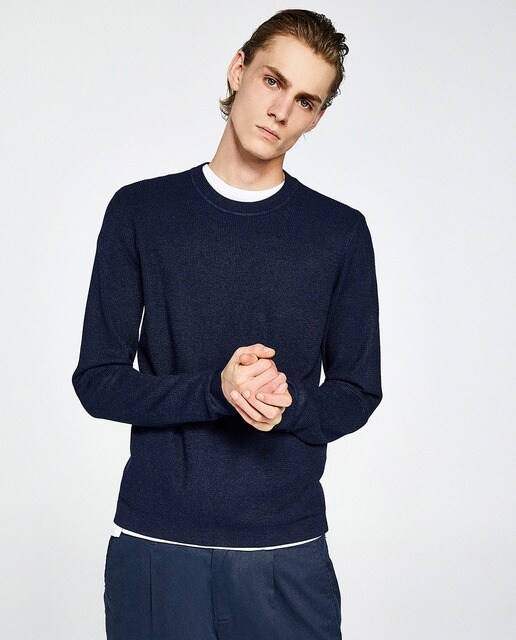 navy blue crew neck sweater