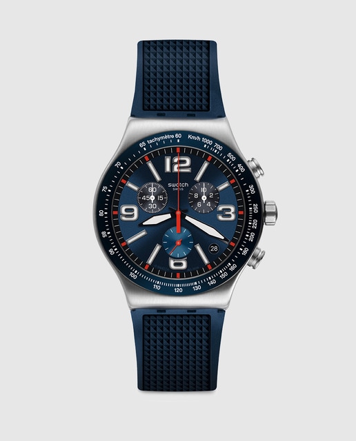 Reloj de hombre Swatch Blue Grid YVS454 de caucho azul