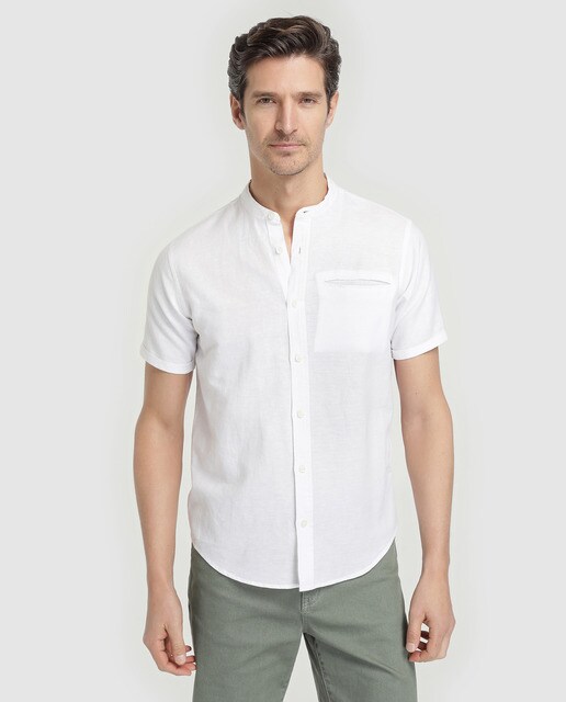 camisa lino hombre cuello mao