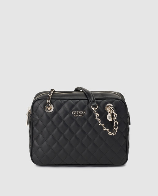 Bolso de hombro acolchado Guess en negro con asas de cadenas · Guess